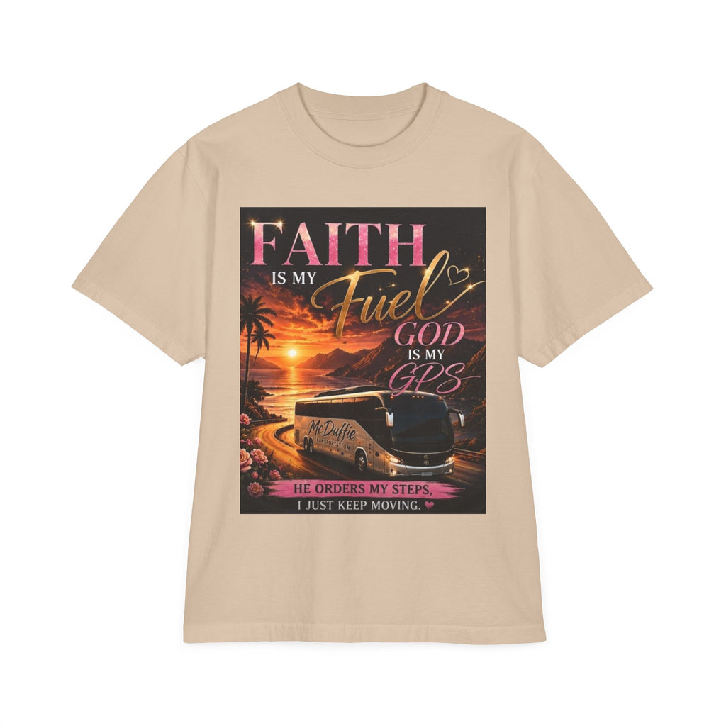 Faith Is My Fuel Christian T-Shirt — "God Is My GPS" Sunset Prayer Tee