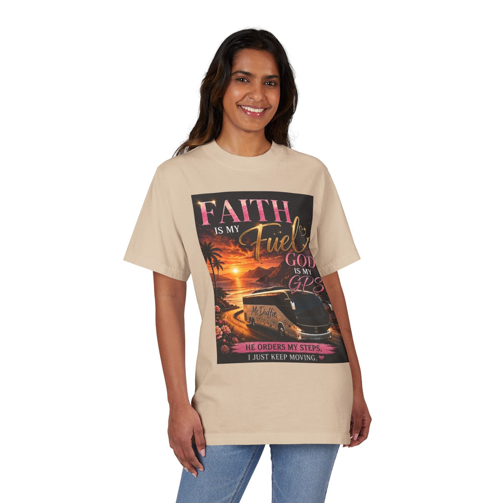 Faith Is My Fuel Christian T-Shirt — "God Is My GPS" Sunset Prayer Tee