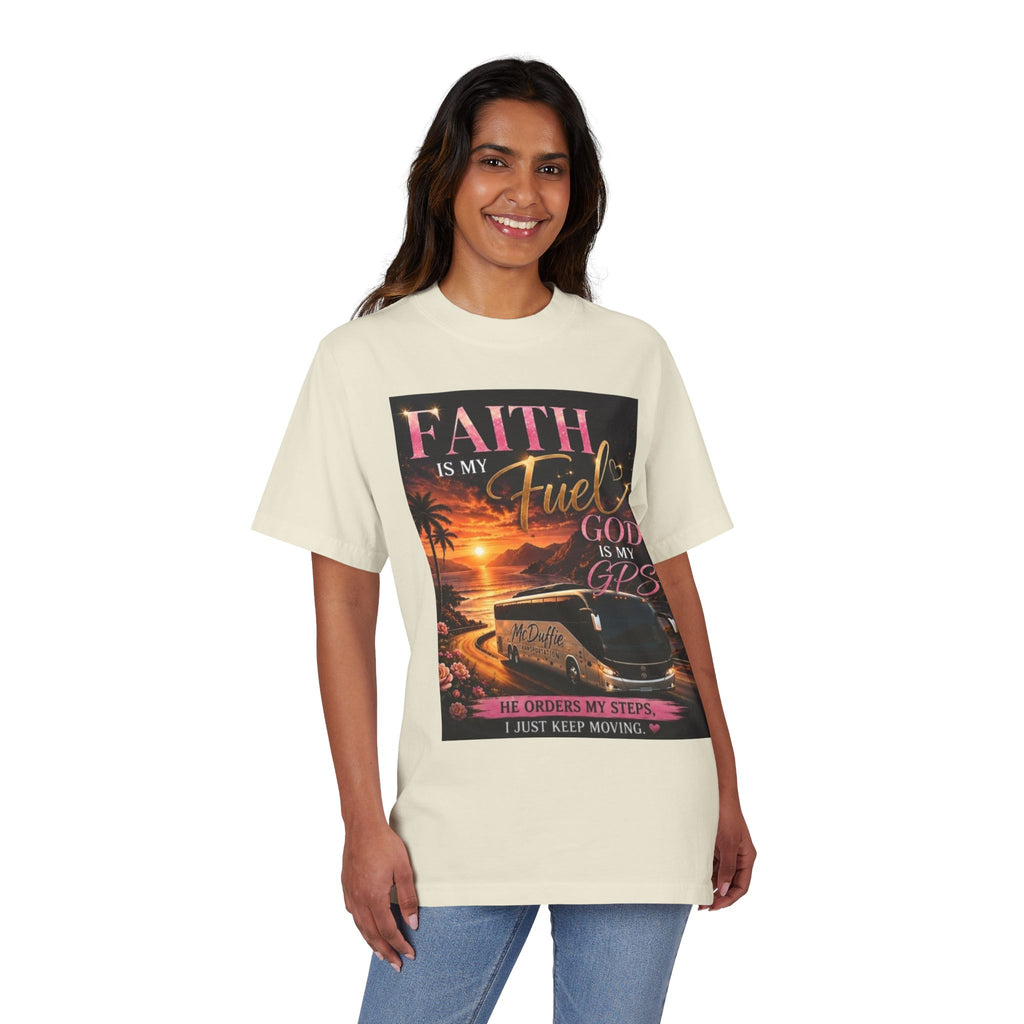 Faith Is My Fuel Christian T-Shirt — "God Is My GPS" Sunset Prayer Tee