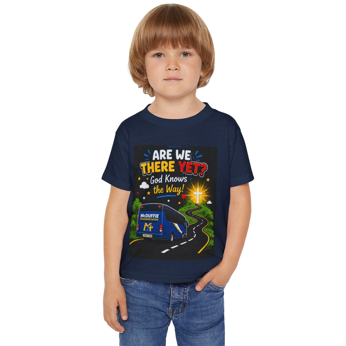 Toddler T‑Shirt — "Are We There Yet? God Knows the Way" Christian Road Trip Tee